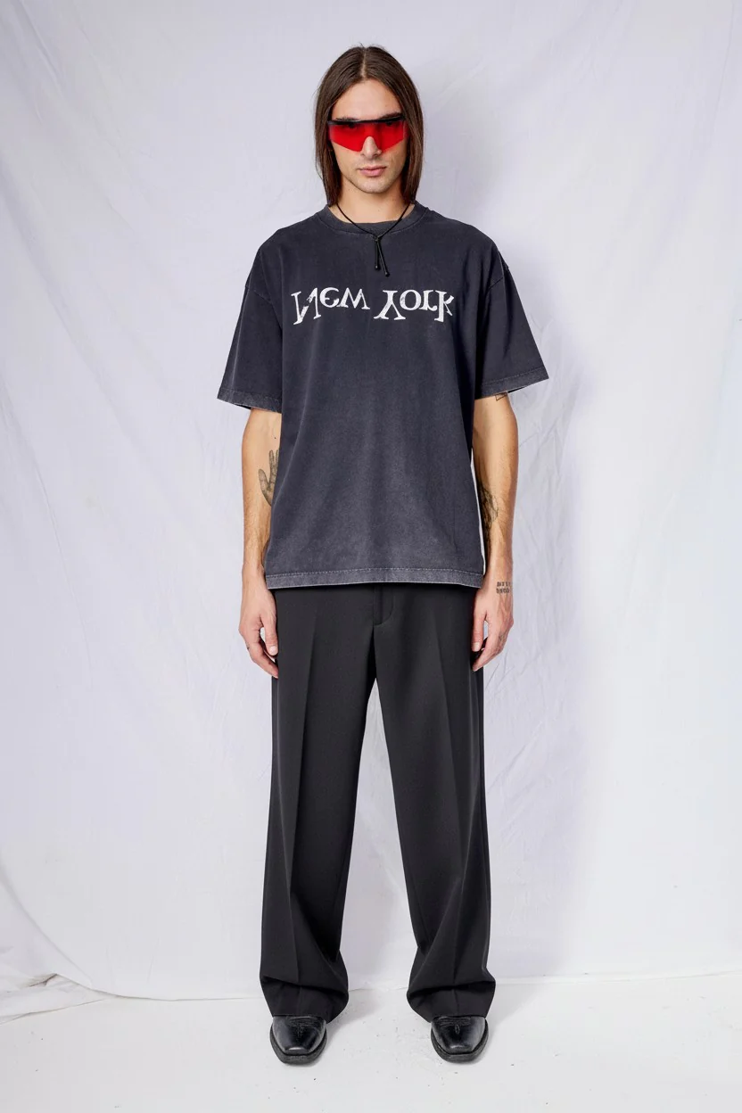 Washed Black Faded New York Logo T-Shirt - Image 2