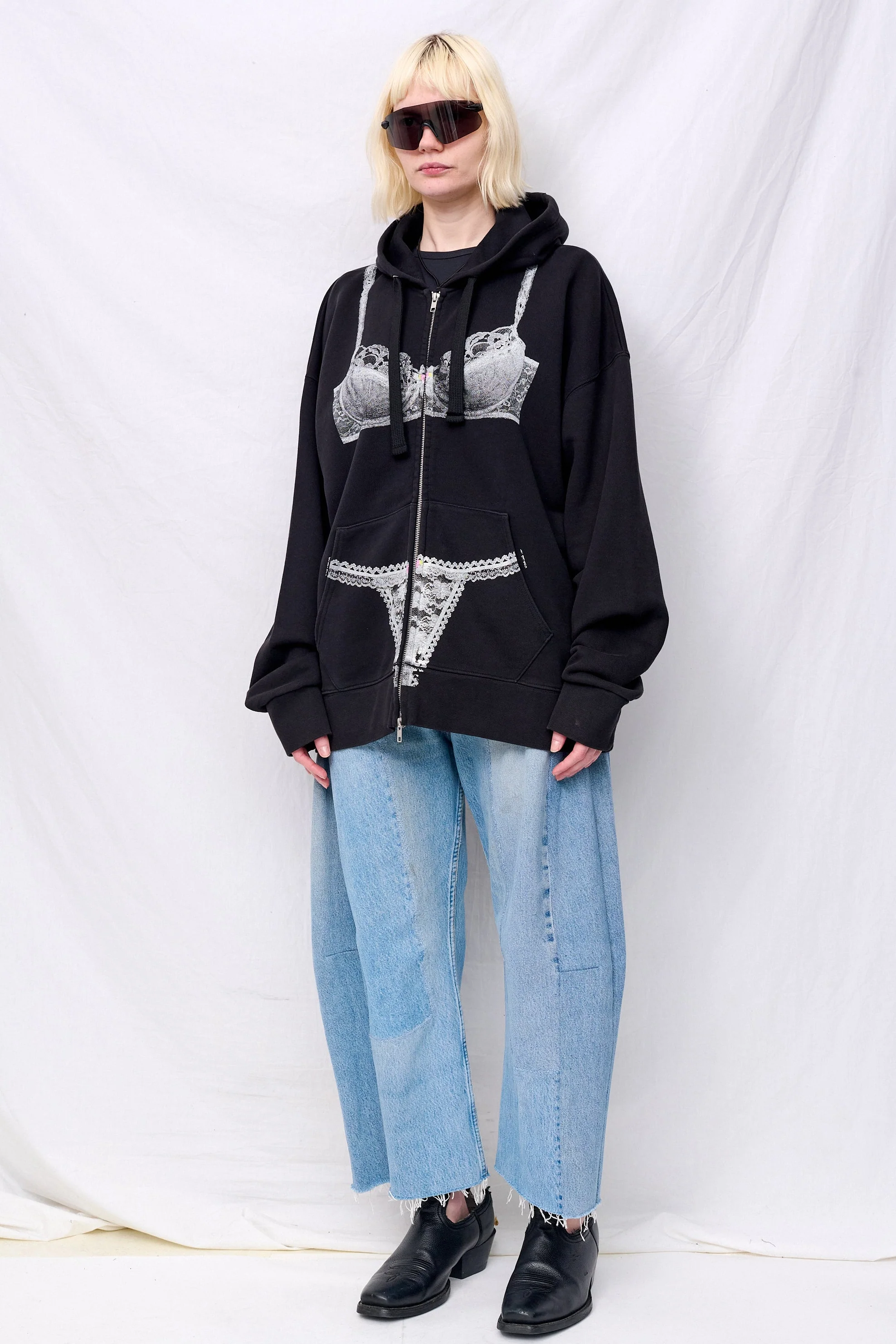 Washed Black Trompe L'oeil Zip Hoodie Knit - Image 2
