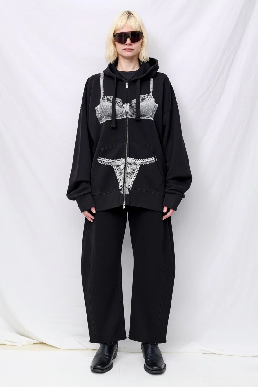 Washed Black Trompe L'oeil Zip Hoodie Knit - Image 3