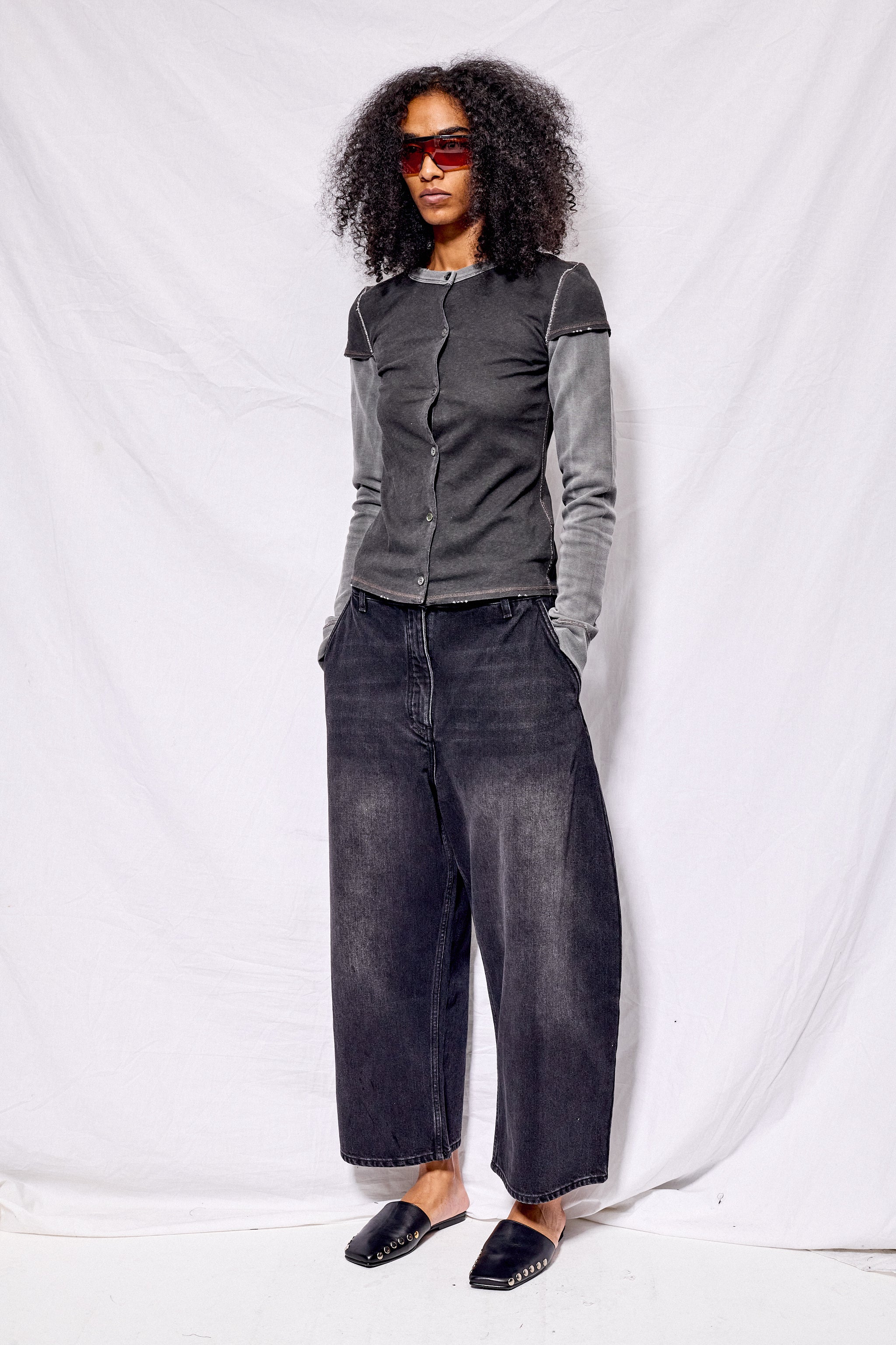 Washed Black Denim Wide Crop Pant - Image 2