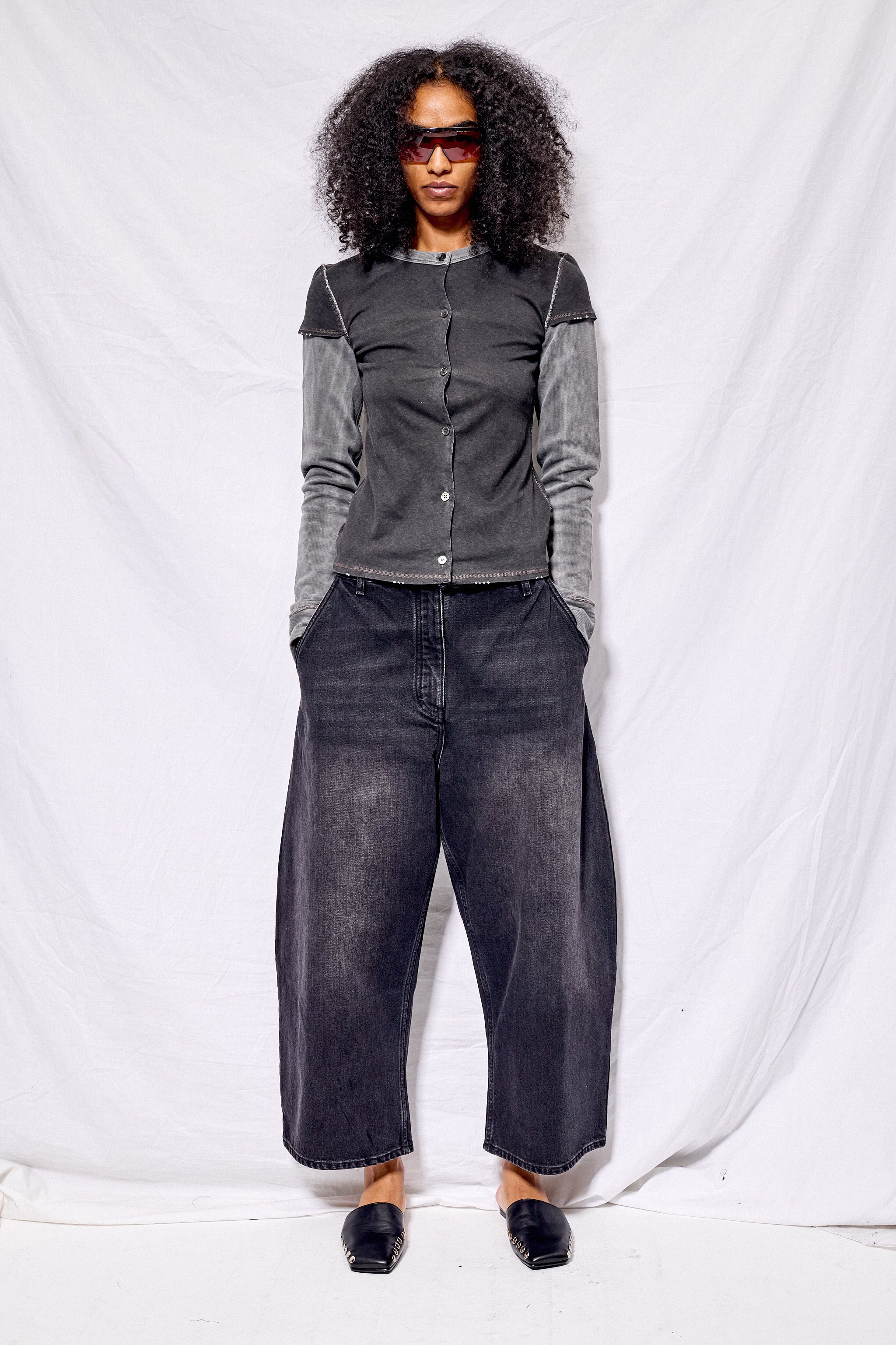 Washed Black Denim Wide Crop Pant - Image 3