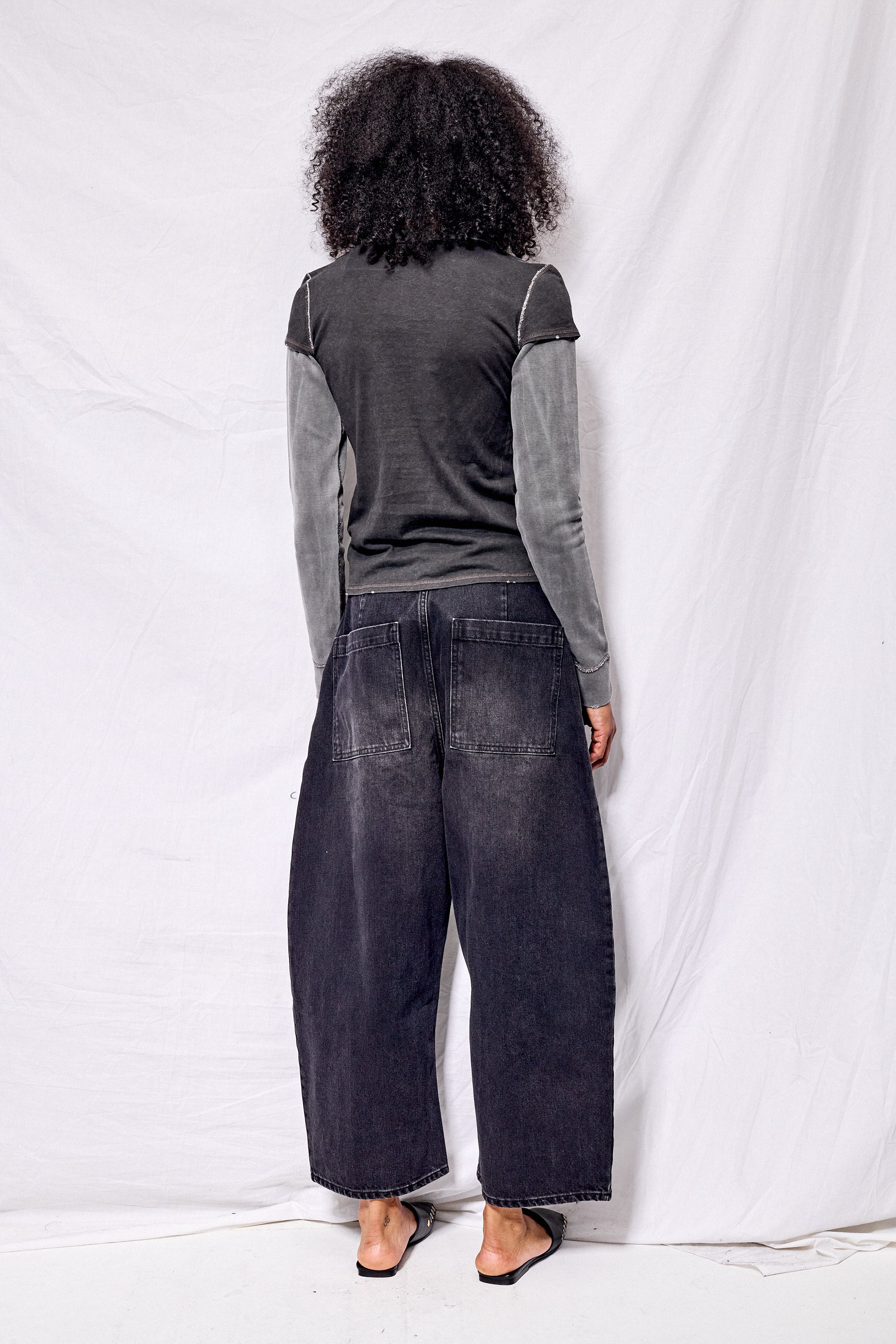 Washed Black Denim Wide Crop Pant - Image 5