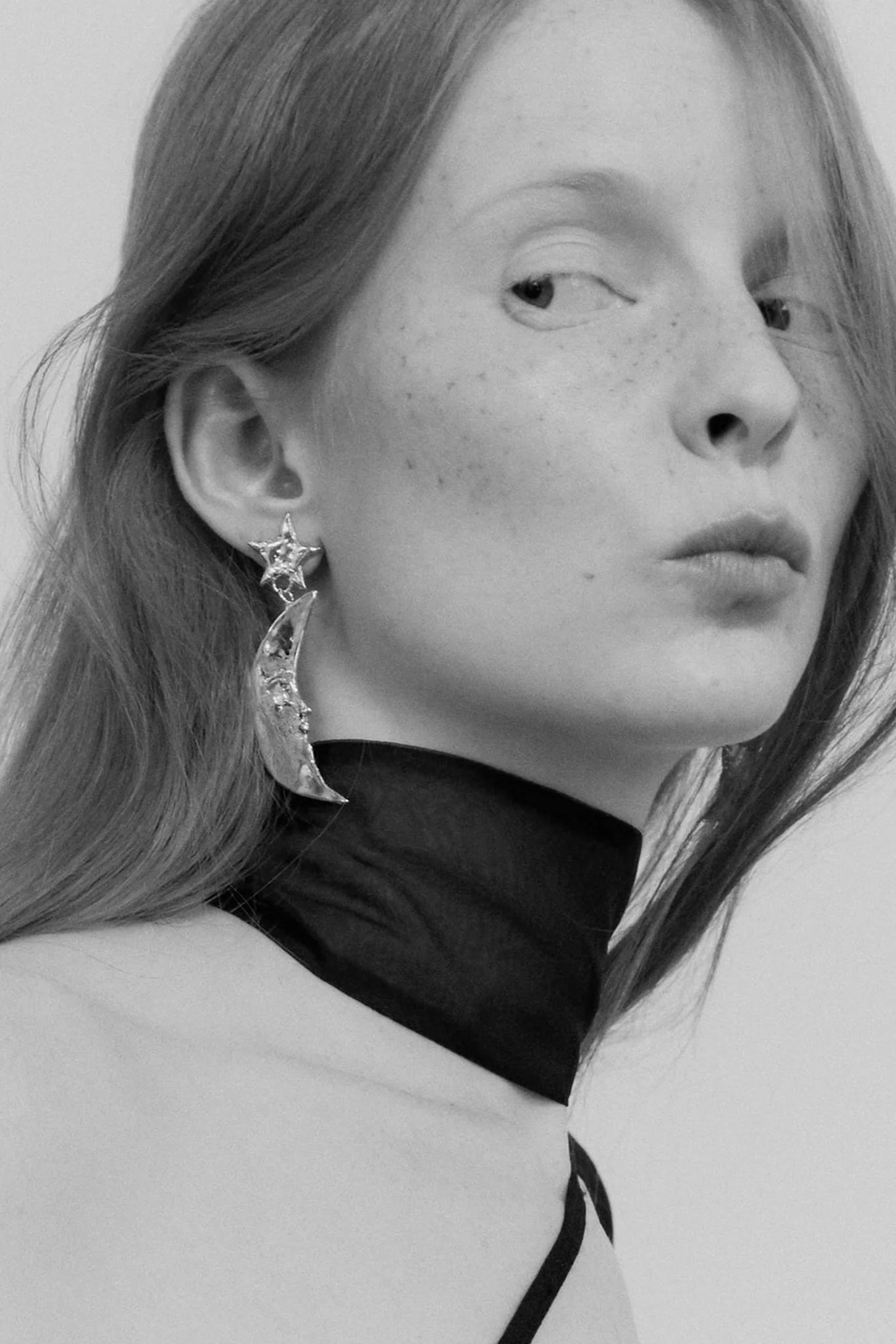 White Bronze/Glass Moonstone Moon Earrings - Image 3
