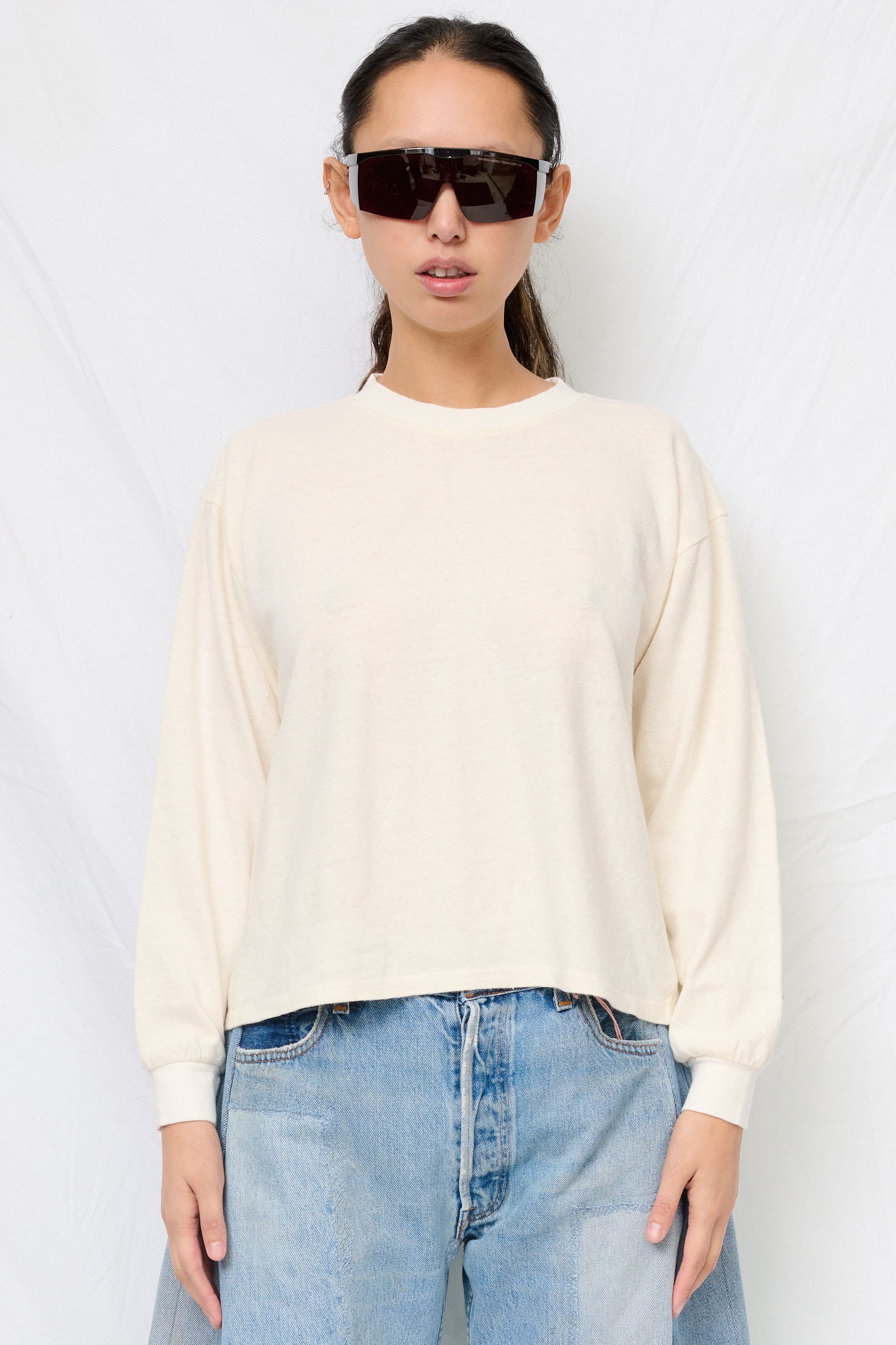 White Cropped Long Sleeve Tee - Image 2