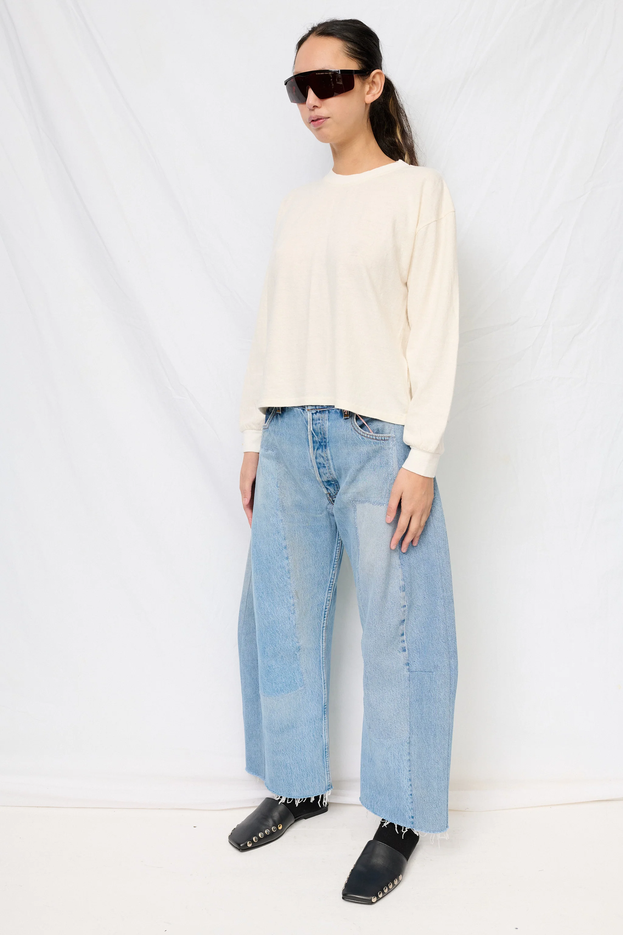 White Cropped Long Sleeve Tee - Image 3
