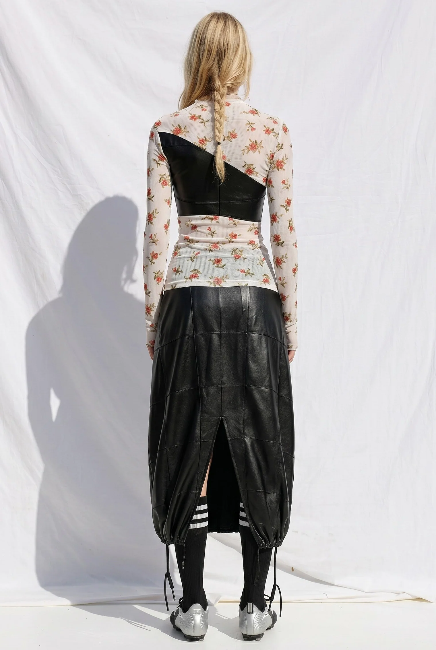 White Floral Jersey Knots Pintuck Top - Image 2