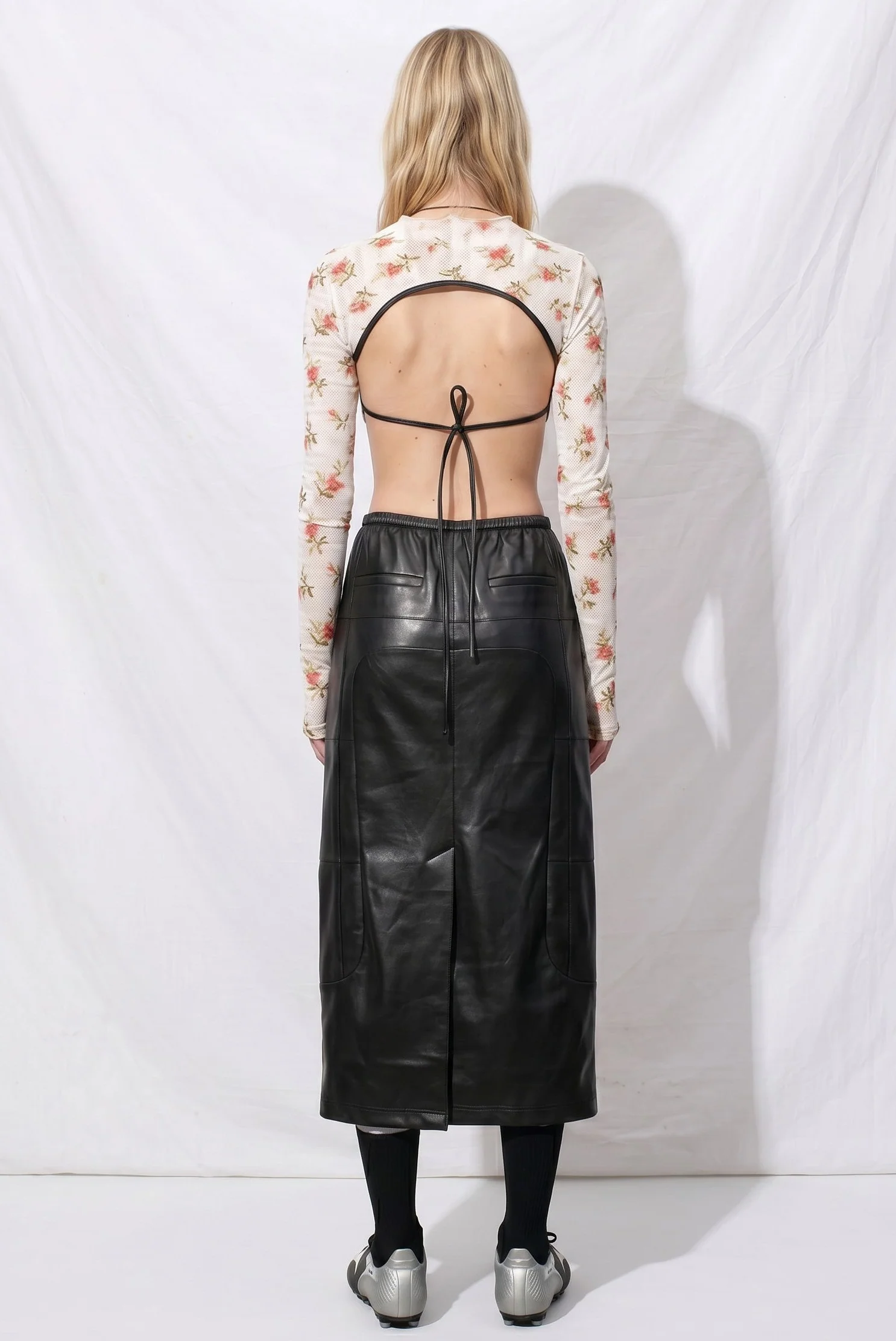White Floral Jersey Ruffle Hem Cut Out Top - Image 2
