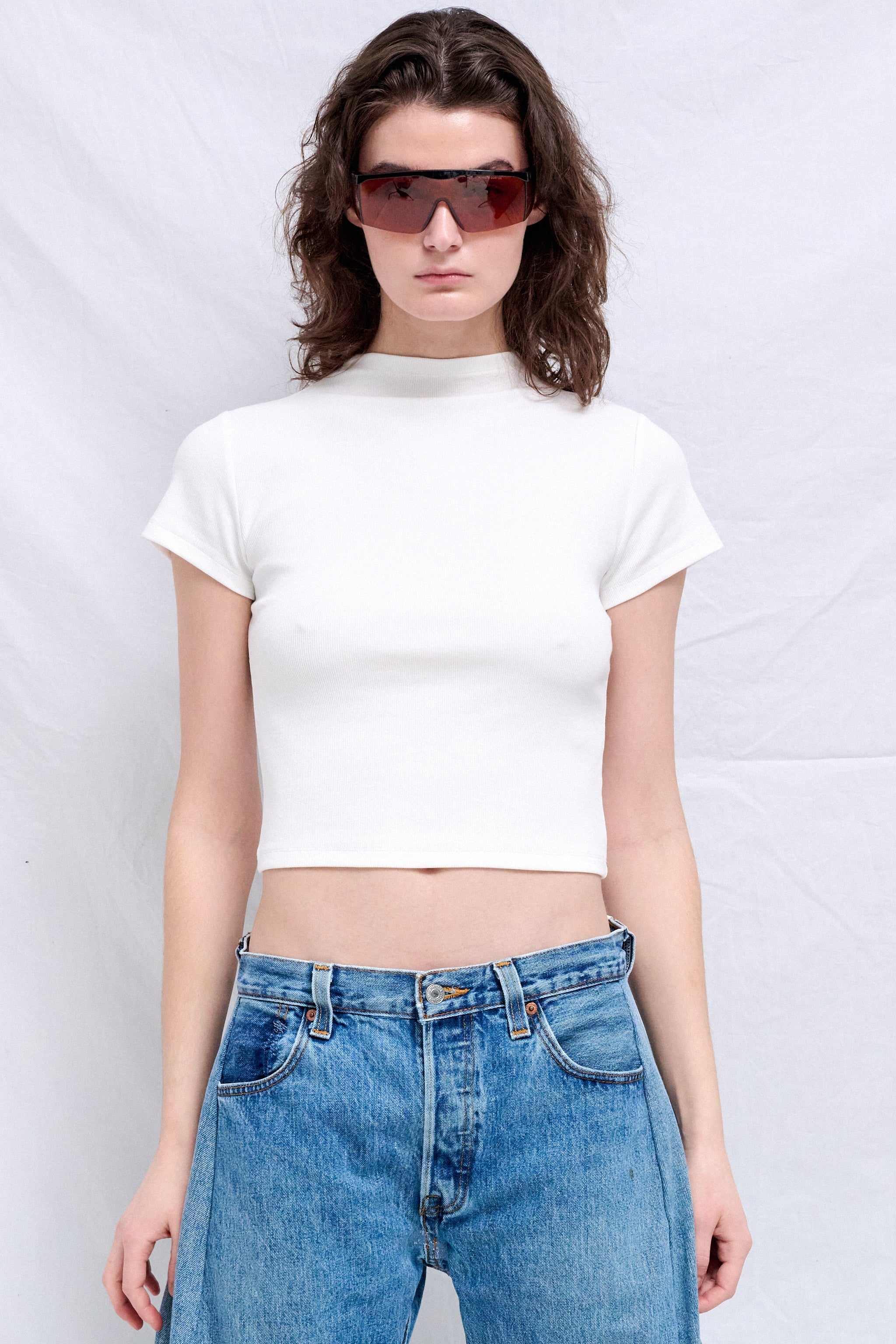 White Slim Fit Mock Neck T-Shirt
